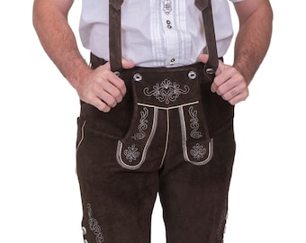 Authentic 2 Piece Brown Lederhosen Shorts and Suspenders for Men - Real Leather, High Quality, Long Lasting