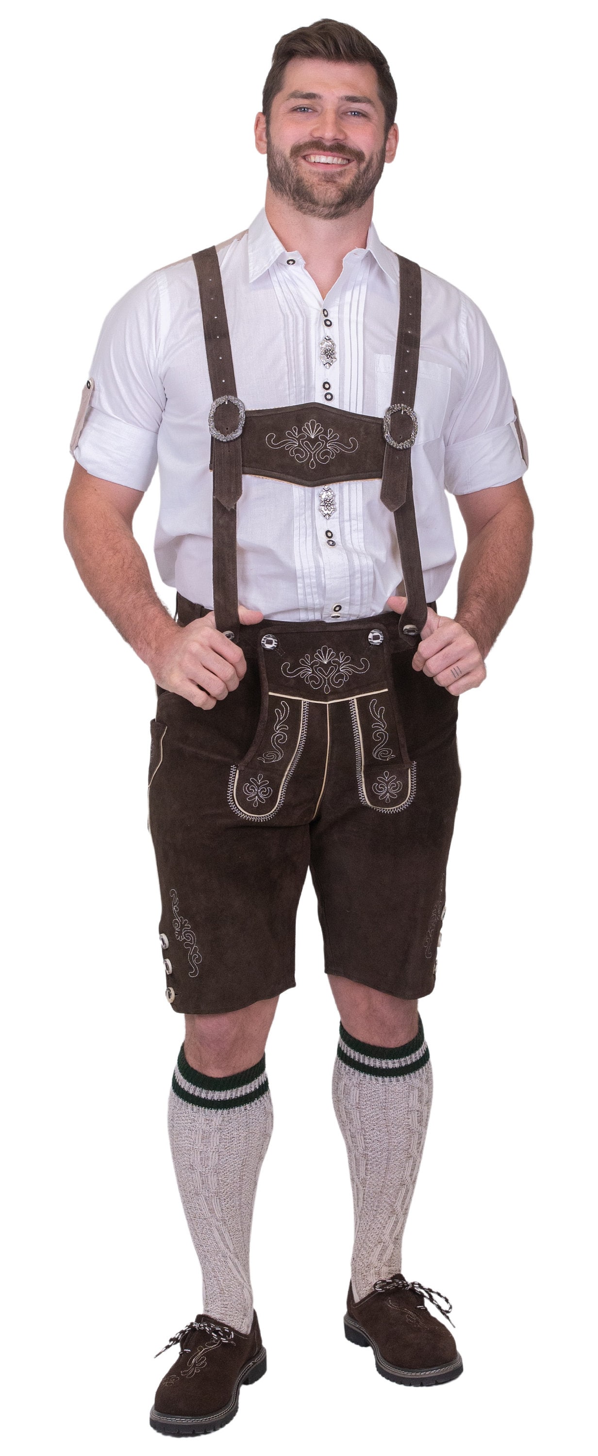 Buy Men's Brown Leather Lederhosen Shorts With Suspenders