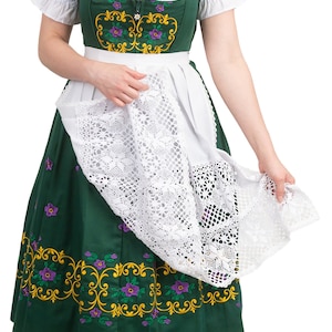 Elegant 3-Piece Long Green Dirndl Dress Set for Bavarian Festivities, Oktoberfest, Beer Celebrations, Includes Lace Apron & Trachten Blouse