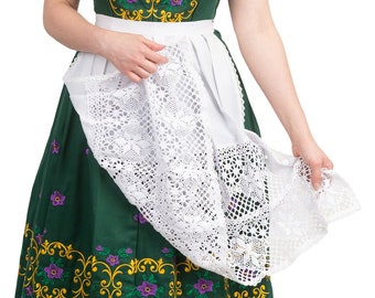 Elegant 3-Piece Long Green Dirndl Dress Set for Bavarian Festivities, Oktoberfest, Beer Celebrations, Includes Lace Apron & Trachten Blouse