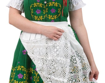 Traditional 3-Piece Short Green Dirndl Dress Set with Yellow & Purple Floral Embroidery, Sizes 2-26, Authentic Bavarian Dirndl Ensemble