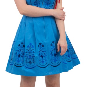 Traditional, Bavarian 3 Piece Blue Dirndl Set, Includes Women’s Dirndl Dress, Trachten Crop Top Blouse and White Lace Apron