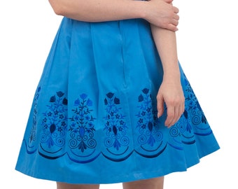 Traditional, Bavarian 3 Piece Blue Dirndl Set, Includes Women’s Dirndl Dress, Trachten Crop Top Blouse and White Lace Apron