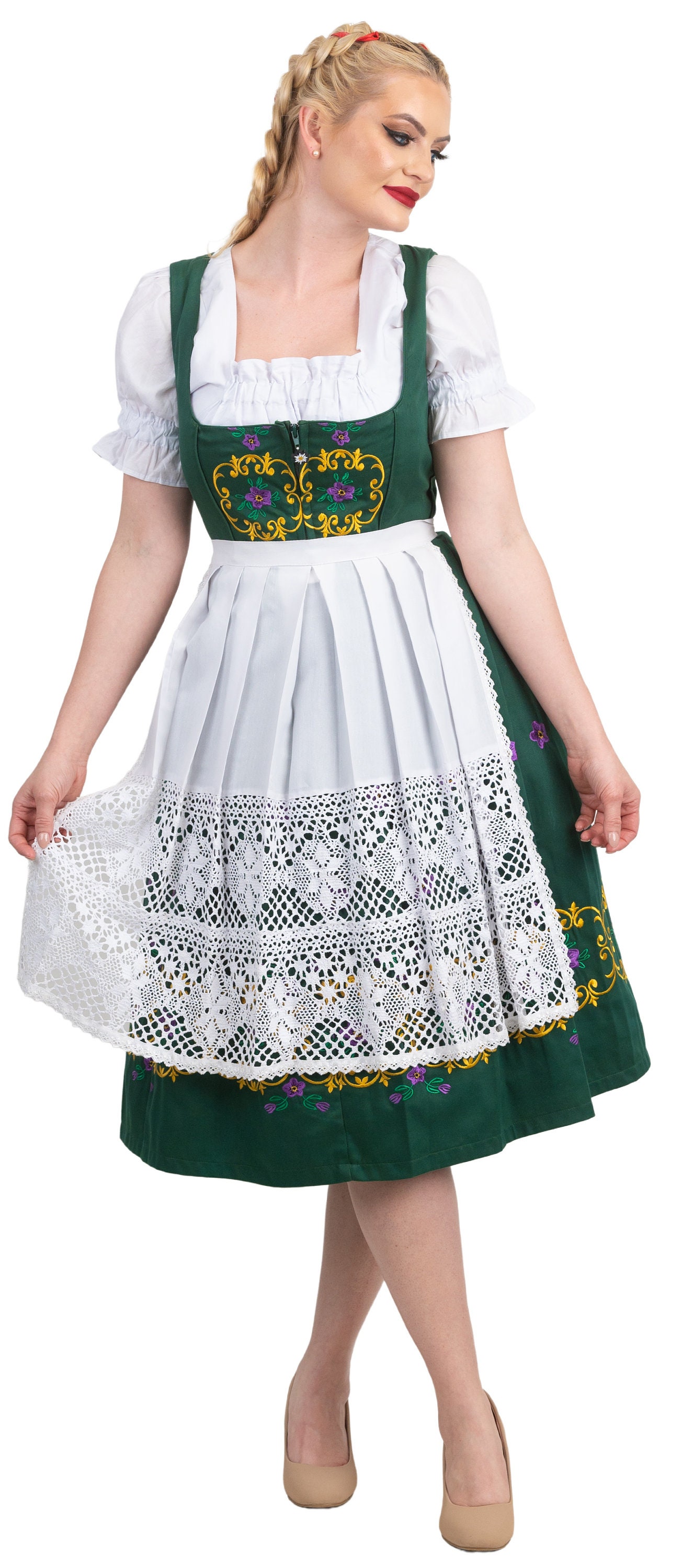 Abito Oktoberfest ricamato tedesco verde lungo