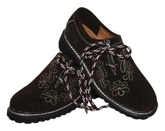 Men's Suede Leather Lederhosen Shoes, Traditional Bavarian Embroidery