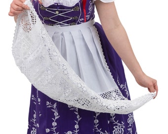 Exquisite Purple Long Dirndl Dress Set w/ White Floral Embroidery, Includes Lace Apron & Trachten Crop Top Blouse, Sizes 2-26, Fast Shipping