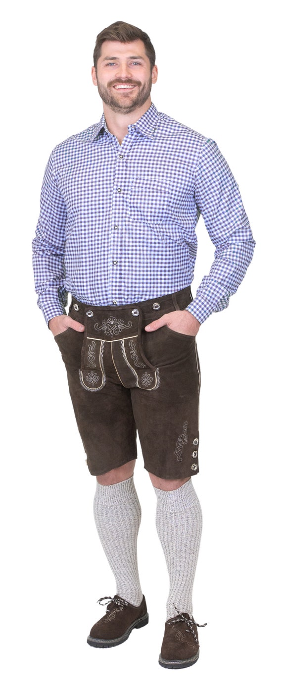 blue bandana dress shirt Men's Blue Checkered Bavarian Shirt for Lederhosen main image 1