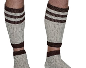 Patterned Two-Piece Lederhosen Cotton Socks for Men – Authentic Oktoberfest Style, Brown & Cream