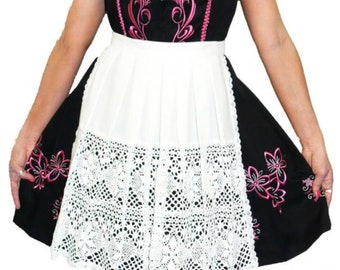 Authentic Oktoberfest Dirndl, 3-Piece Short Black Dirndl Set with Authentic Pink Embroidery, Women’s Real German Dirndl, Sizes 2-26