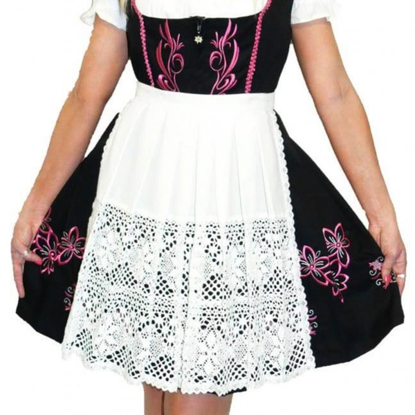 Authentique dirndl de l'Oktoberfest, lot de 3 dirndl courts noirs avec broderie rose authentique, véritable dirndl allemand pour femme, tailles 2 à 26