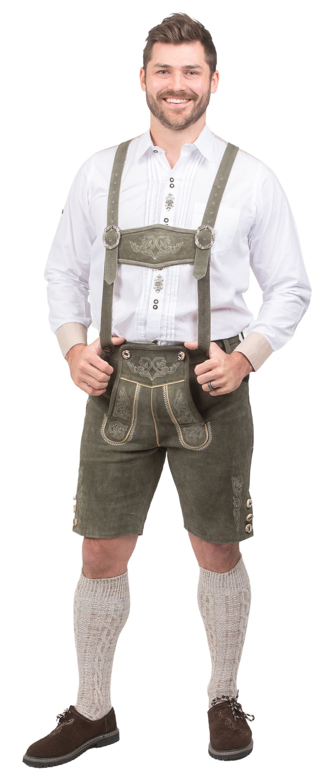 Green Velvet Lederhosen – Bavarian Oktoberfest Shorts