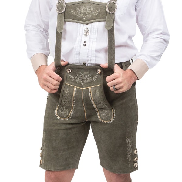 Authentic Men's Lederhosen Shorts with Matching Suspenders, Celebrate Oktoberfest in Traditional Bavarian Style