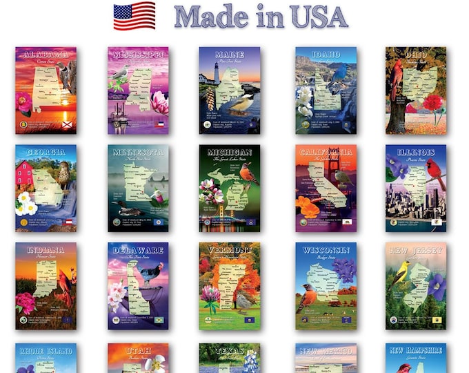 U.S. State Map Postcard Set of 50. Postcards Variety Pack. Post Cards ...