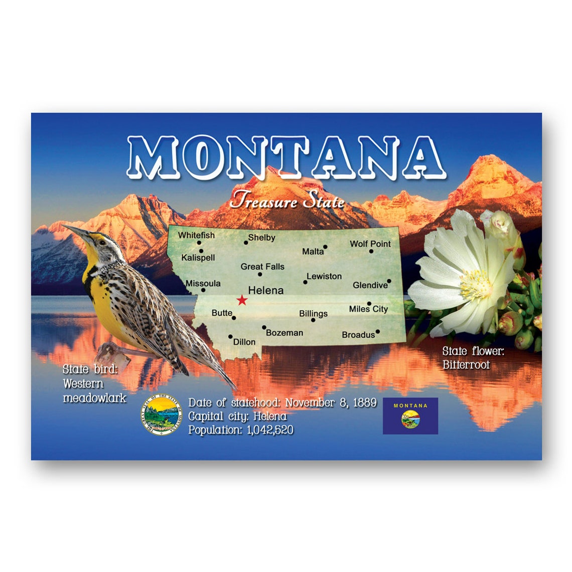 U.S. State Map Postcard Set of 50. Postcards Variety Pack. Post Cards