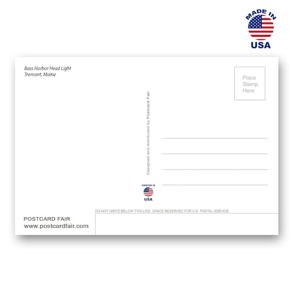 Made in USA. Post cards with ME facts and state symbols MAINE STATE FACTS postcard set of 20 identical postcards