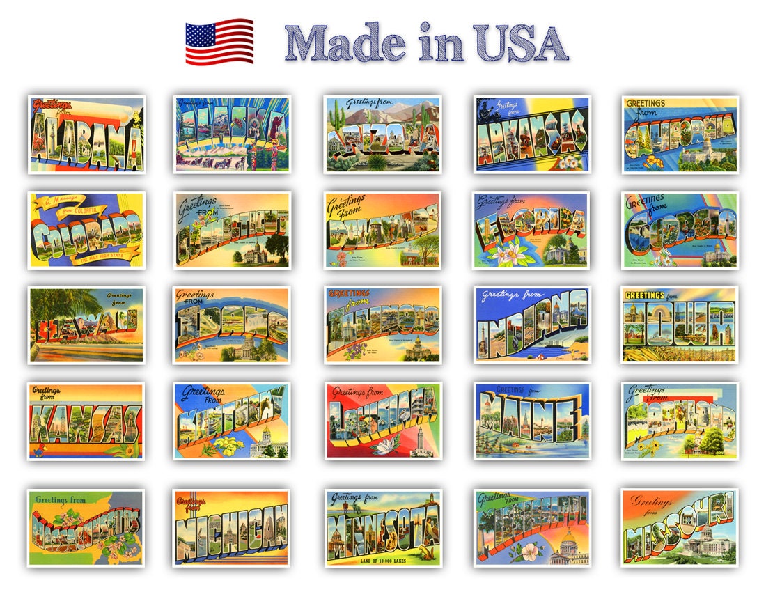 GREETINGS FROM 50 American States Vintage Reprints Postcard Set (ca ...