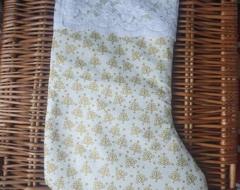 White lace trim Christmas Stocking