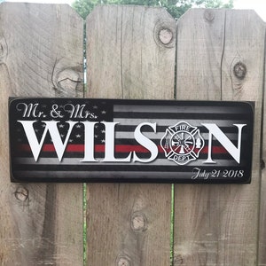 Firefighter Couple Mr Mrs Gift, Firefighter Family Sign, Firefighter Name Sign, Firefighter Decor, Family Name, Fireman Decor, Fire Service