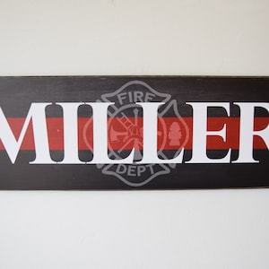 Firefighter Name Sign, Firefighter Decor, Family Name, Fireman Decor, Firefighter Sign, Fireman Sign, Firefighter Wedding, Fire HeroSigns image 1