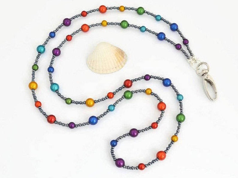 Rainbow Beaded Lanyard Breakaway Lanyard ID Lanyard Key Etsy