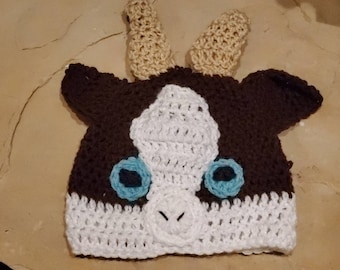 Crocheted horned goat beanie, crocheted farm animal beanie, best selling items