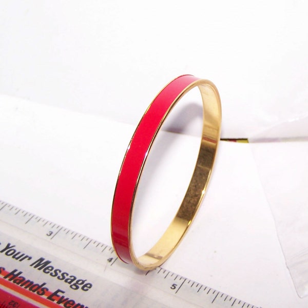 Red Bracelet / Bangle / Enamel - Thick / Sturdy - Gold & Lipstick / Cherry Red Enamel Bangle Bracelet -Monet -K78