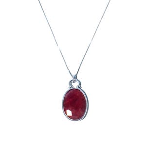 SALE Large Sterling Red Ruby Pendant Necklace,10X14 mm, Natural Gemstone Necklace, Cinch Style Horse Shoe Setting, Sterling Silver Pendant
