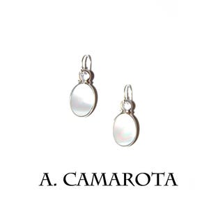 SALE Unique Genuine Mother of Pearl Dangle Earrings set in Sterling Silver Cinch Setting 14x10, Fine Pearl Jewelry, Lifetime Jewelry