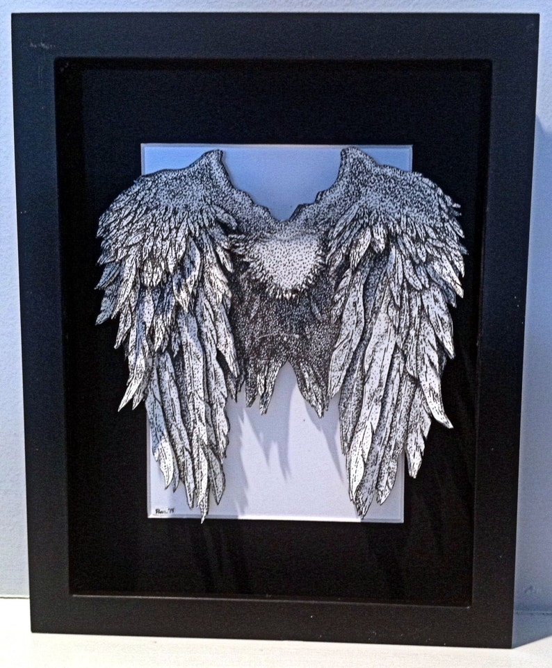 Download 3D Paper Cut of Angel Wings Stippling | Etsy