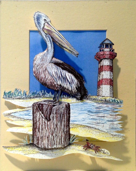 3D Paper-Cut Art Of The Shore With Pelican And | Etsy