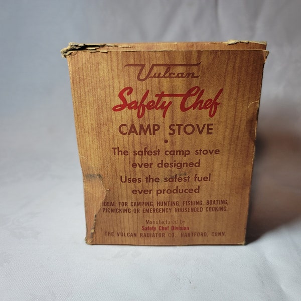 Vintage Vulcan Safety Chef Camp Stove with 2 Cook Pots as Case, box and original fuel