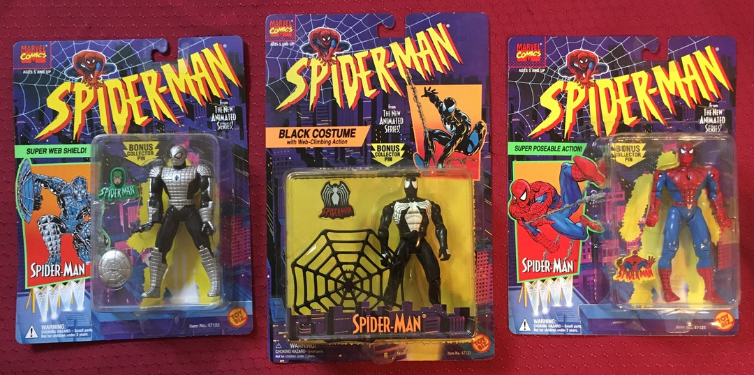 Spider man the Animated Series Toys 3ea Spider man 1994 Black Costume Spider man 1995 and Spider Armor Spidey 1994 Etsy