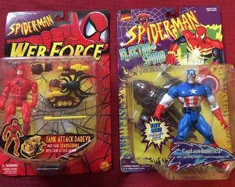 Spider-Man the Animated Series Toys (2ea) | Captain America and Daredevil both from 1997, 100% factory sealed, New on Card