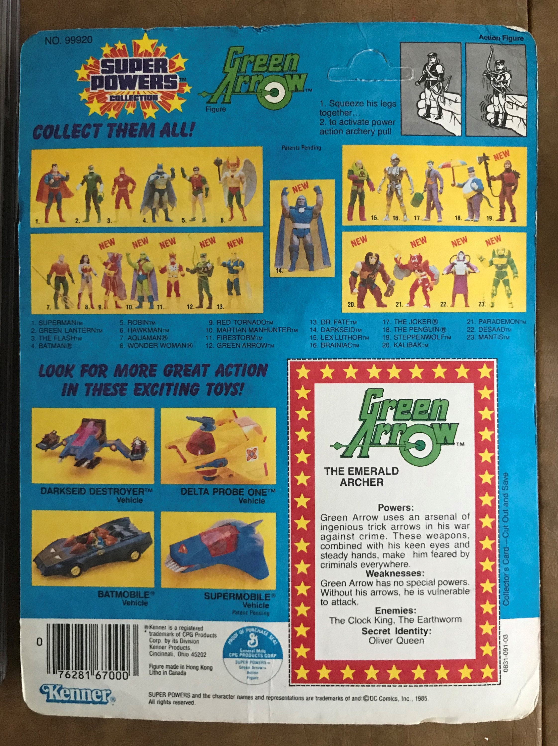 Kenner Super Powers Green Lantern 12-back and Green Arrow 23-back