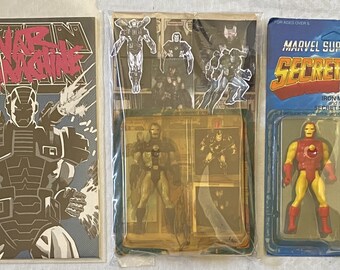 Juego personalizado de los Vengadores (3 unidades) / Juguete clásico de Iron Man de 1984, juguete de máquina de guerra personalizado y cómic de máquina de guerra de primera aparición - Iron Man #282
