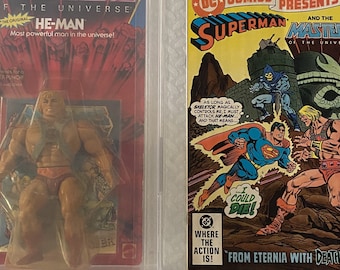 Original He-Man Masters of the Universe 1983 Version 1 MOTU |  AFA Graded 85 Near Mint Factory Sealed YELLOWED + 1st Appearance Comic Book