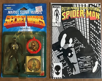 Set of (2) | Secret Wars Spider-Man Black Costume Toy 1984 + Spectacular Spider-Man #101 Comic