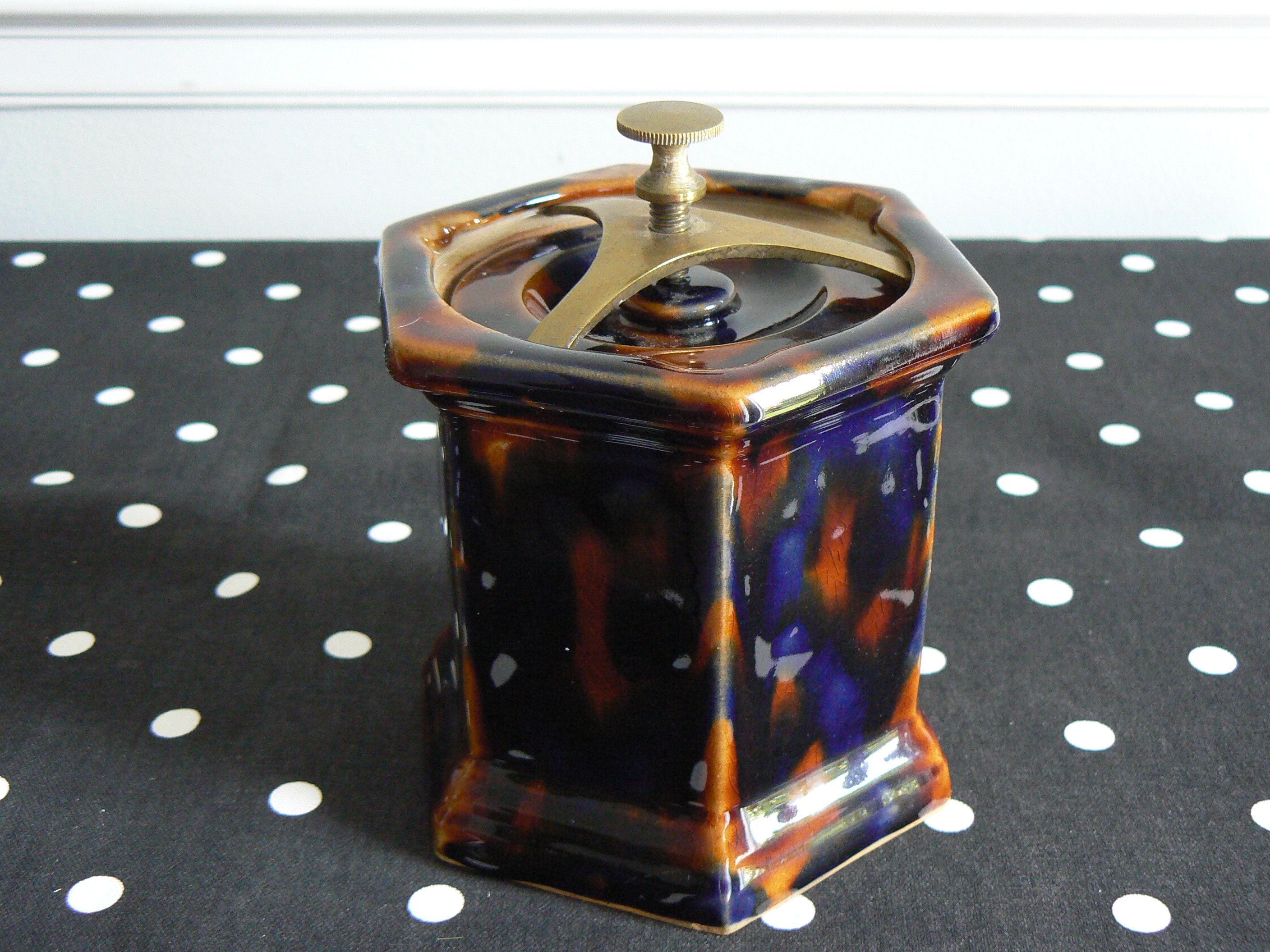 Decorative Tobacco Jar Finished in a Mottled Glaze with Metal Etsy