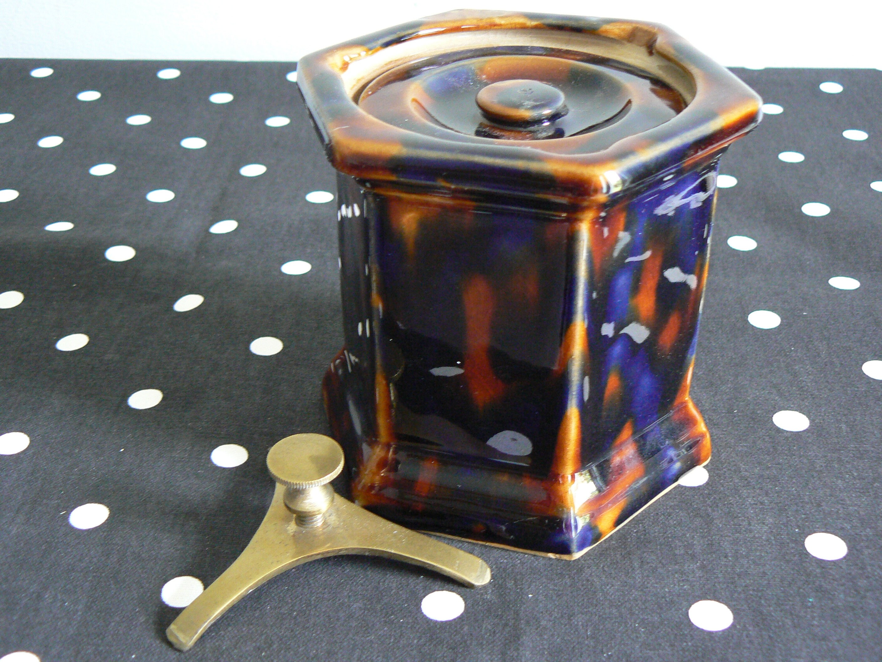 Decorative Tobacco Jar Finished in a Mottled Glaze with Metal Etsy