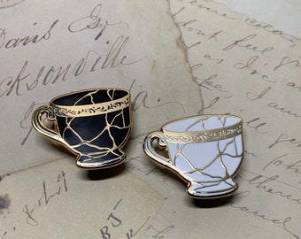 BLACK or WHITE Mini Kintsugi Cup teacup hannibal hannigram hard enamel pin