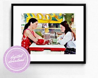 BREAKFAST AT LUKE'S -  Digital Download, Mid-Century Modern Art Print, Gift Under 20, Inspired by Gilmore Girls, Luke’s Diner, Stars Hollow