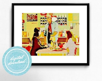 LUKE’S DINER -  Digital Download, Mid-Century Modern Art Print, Gift Under 20, Inspired by Gilmore Girls, Stars Hollow, Lorelai, Coffee Art