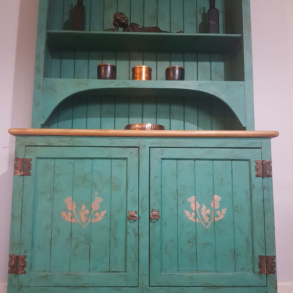 Vintage Welsh Dresser Pine Farmhouse Larder Rustic Bohemian Distressed Peacock Green FALLENFROMHEAVENUK LONDON Please Read Item Description