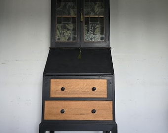 Vintage 1940's Bureau Bookcase Secretaire Writing Desk Botanical Black FALLENFROMHEAVENUK LONDON Please Read Item Description