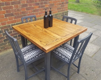 1940's Oak Table + 4 Chairs Draw Leaf Extending Rustic Farmhouse Charcoal Grey FALLENFROMHEAVENUK LONDON Please Read Item Description