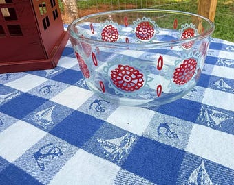 Pyrex Mixing Bowl 750ml Clear Red  Excellent Floral Medallion 7201