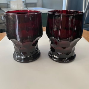 Anchor Hocking Royal Ruby Georgian Highball Glasses Pair Deep Red MCM Glassware
