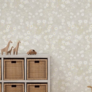 Daisy Meadow Wallpaper: Boho Linen Texture, Peel and Stick or Pre-Pasted