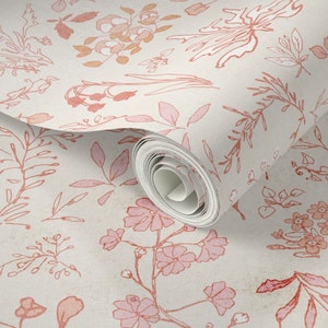 Pink Flower Meadow Wallpaper: Vintage Boho Nursery Decor, Peel and Stick or Pre-Pasted