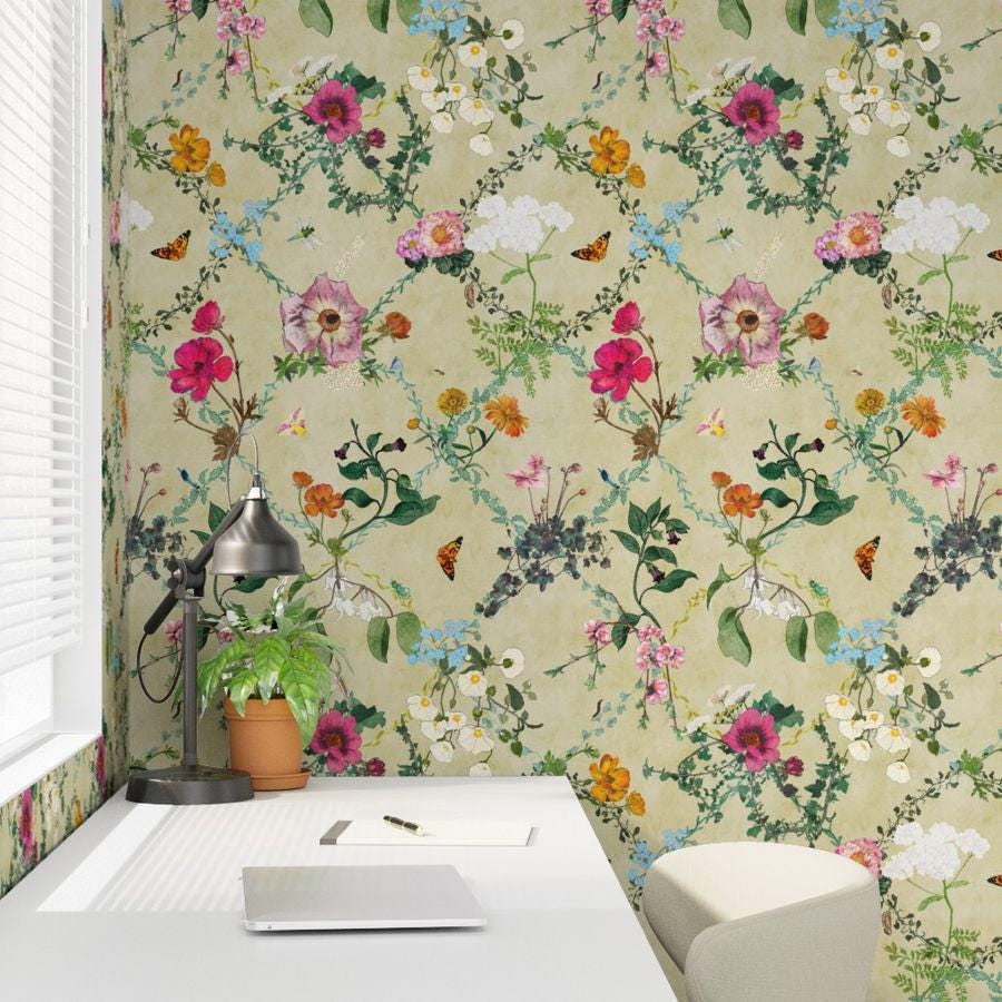 Cottagecore Floral Removable Wallpaper – Vintage Botanical Peel and ...